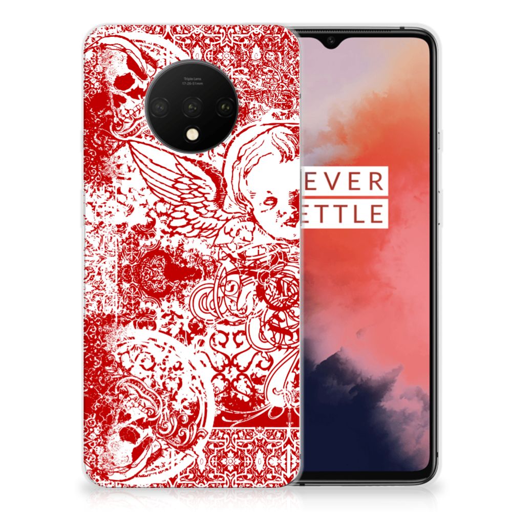 Silicone Back Case OnePlus 7T Angel Skull Rood