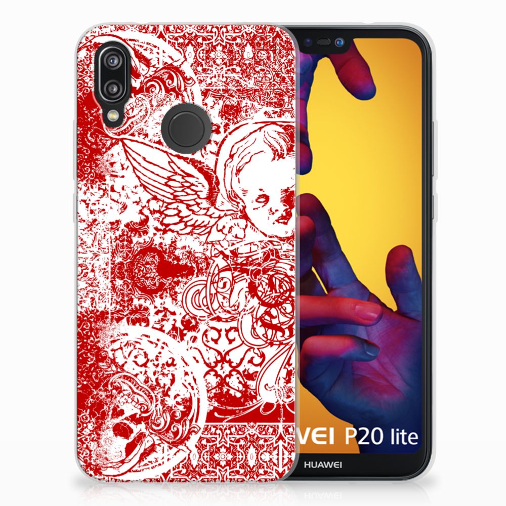 Silicone Back Case Huawei P20 Lite Angel Skull Rood