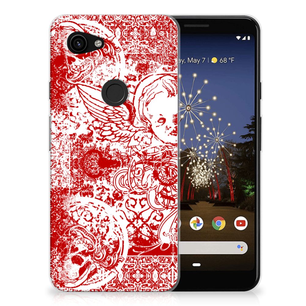 Silicone Back Case Google Pixel 3A Angel Skull Rood