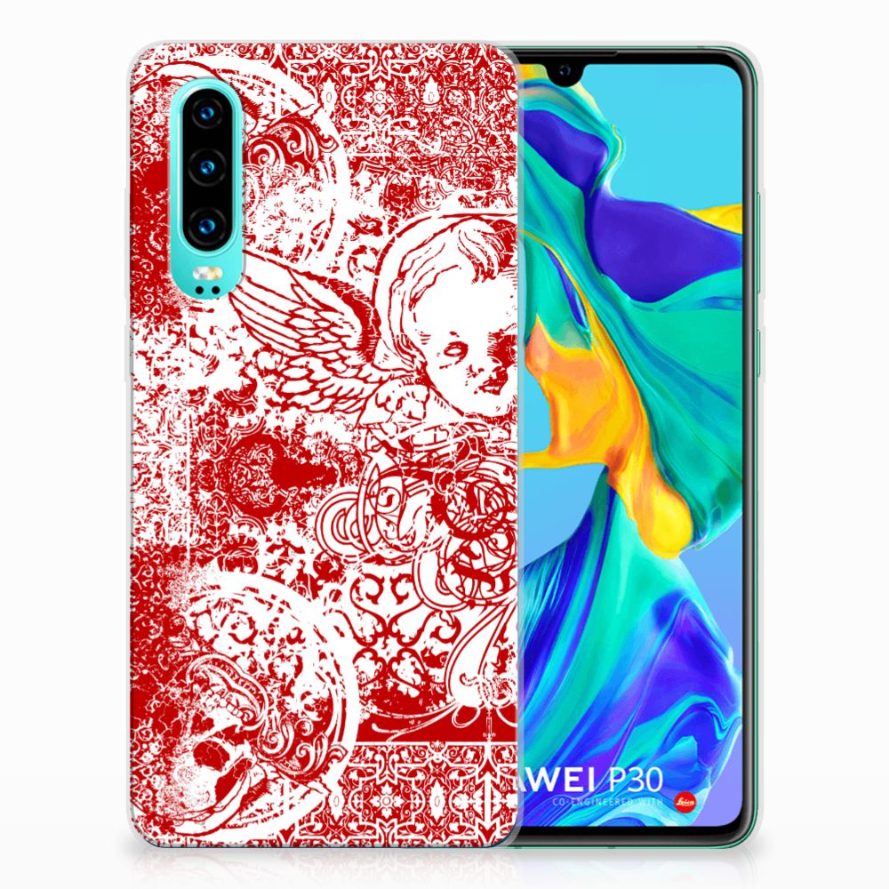 Silicone Back Case Huawei P30 Angel Skull Rood