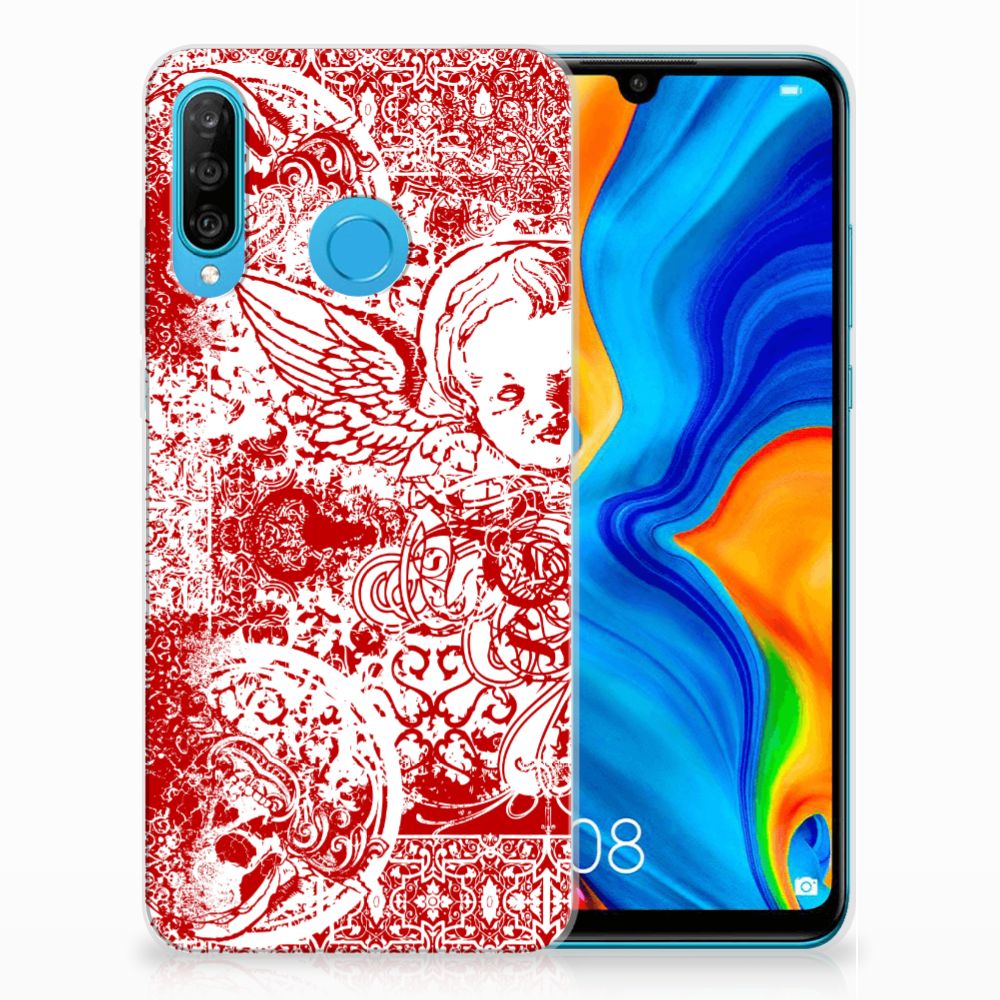 Silicone Back Case Huawei P30 Lite Angel Skull Rood