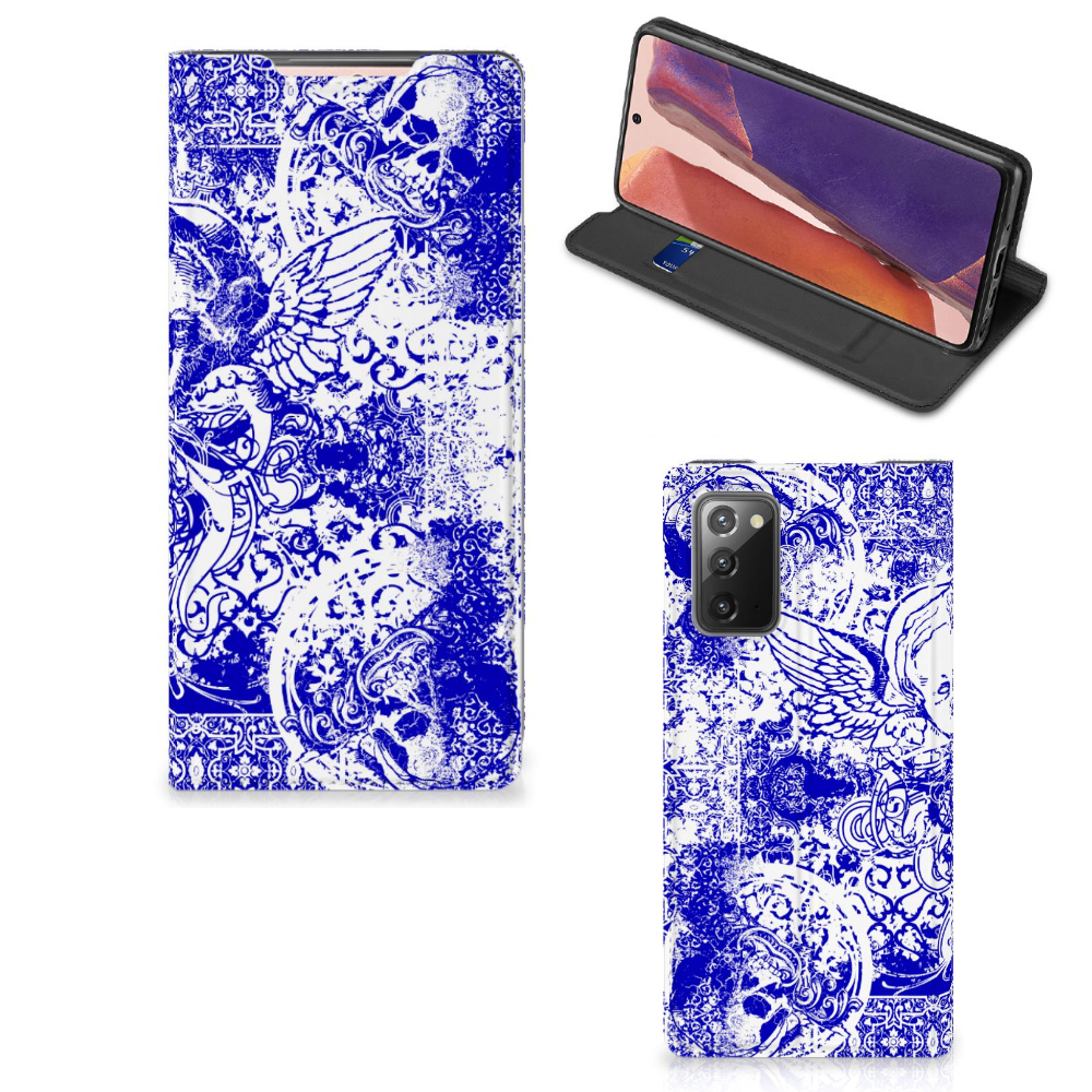 Mobiel BookCase Samsung Galaxy Note20 Angel Skull Blauw