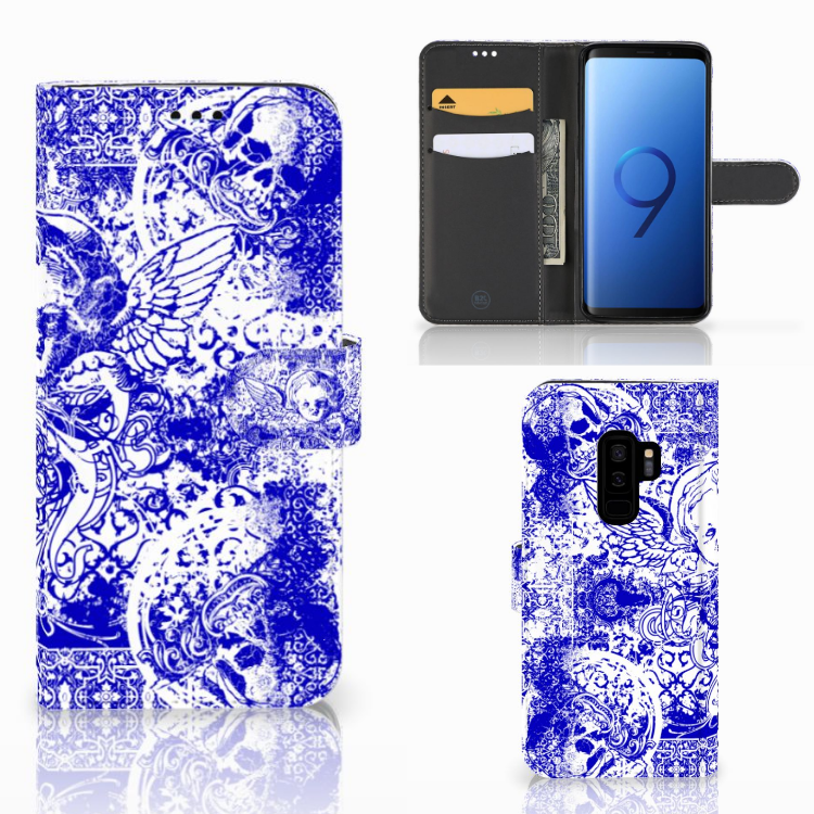 Telefoonhoesje met Naam Samsung Galaxy S9 Plus Angel Skull Blauw