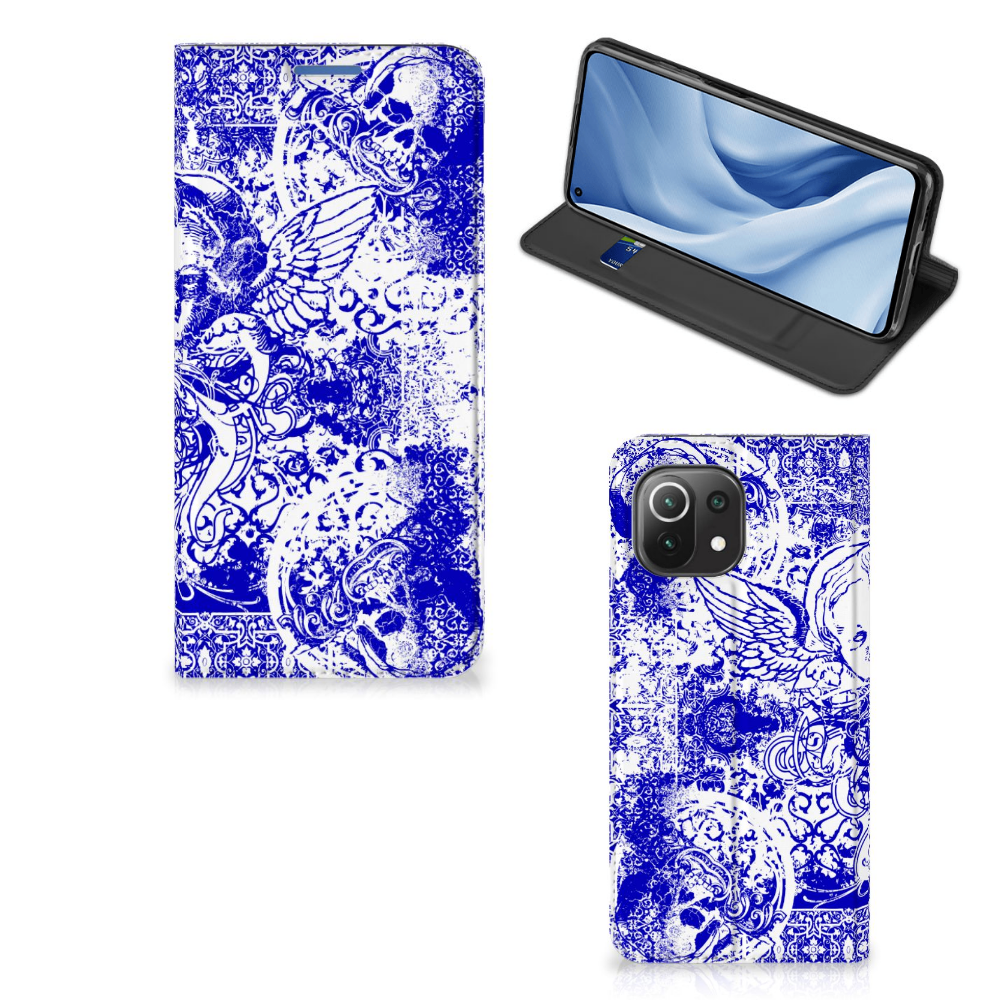 Mobiel BookCase Xiaomi 11 Lite NE 5G | Mi 11 Lite Angel Skull Blauw