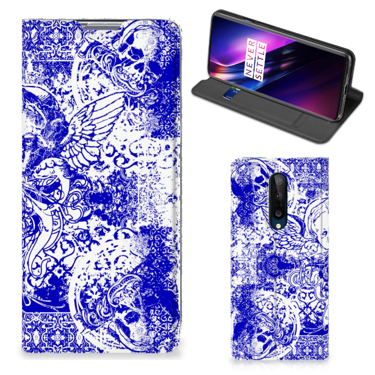 Mobiel BookCase OnePlus 8 Angel Skull Blauw