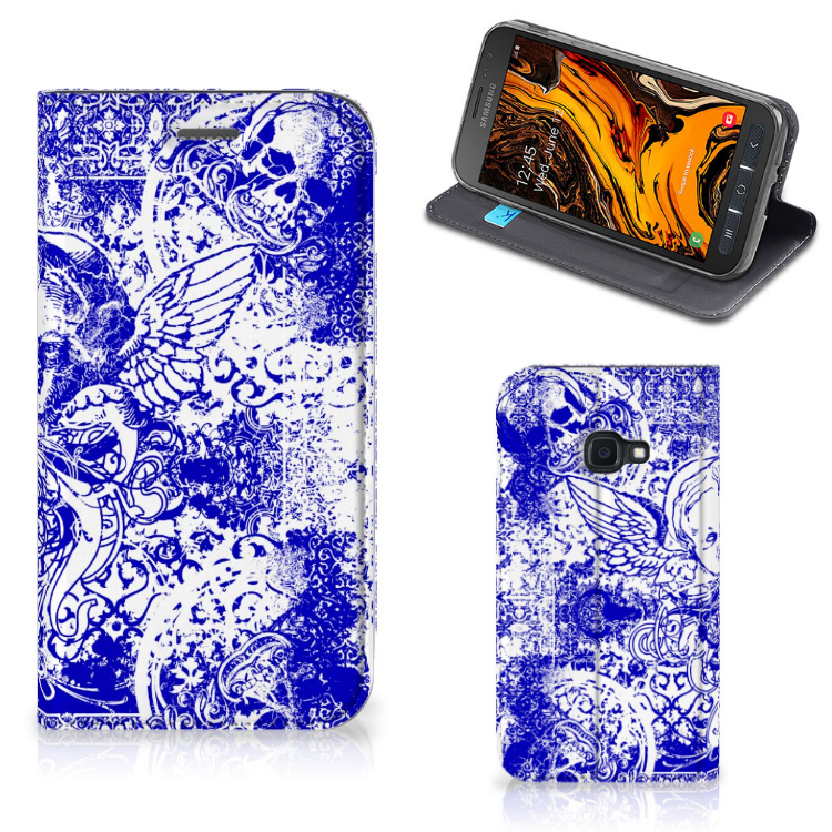 Mobiel BookCase Samsung Galaxy Xcover 4s Angel Skull Blauw