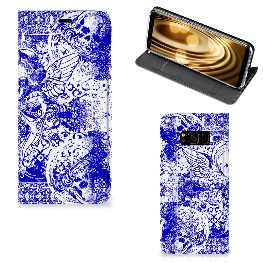 Mobiel BookCase Samsung Galaxy S8 Angel Skull Blauw