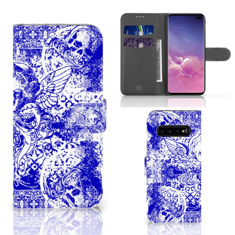 Telefoonhoesje met Naam Samsung Galaxy S10 Plus Angel Skull Blauw