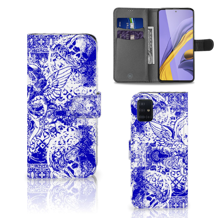 Telefoonhoesje met Naam Samsung Galaxy A51 Angel Skull Blauw