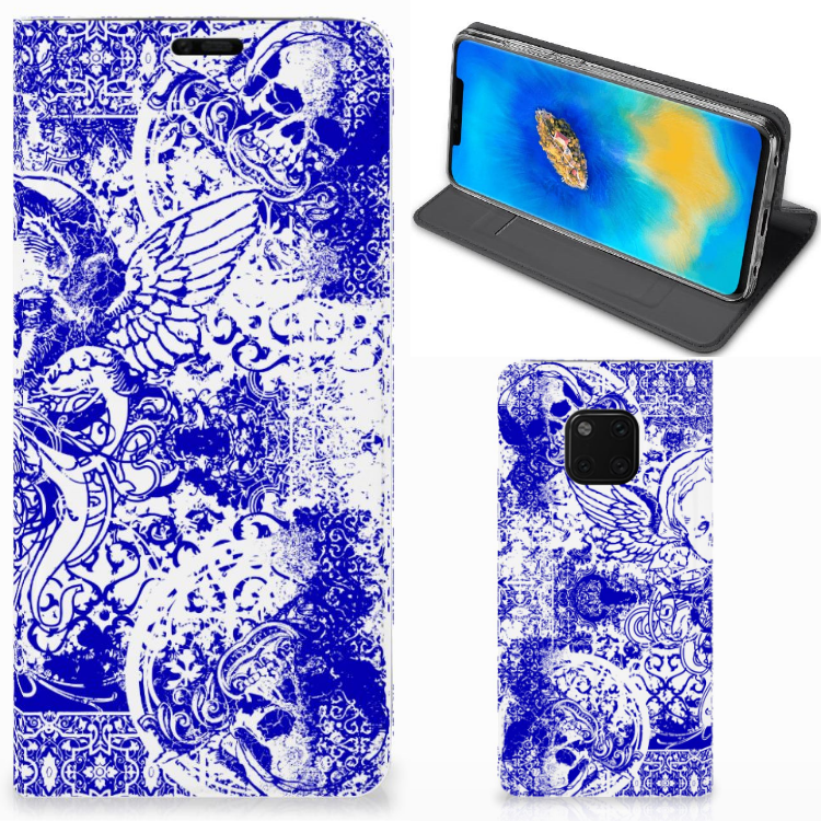 Mobiel BookCase Huawei Mate 20 Pro Angel Skull Blauw