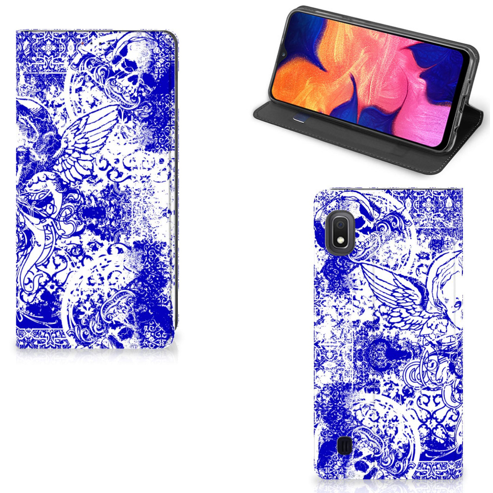 Mobiel BookCase Samsung Galaxy A10 Angel Skull Blauw