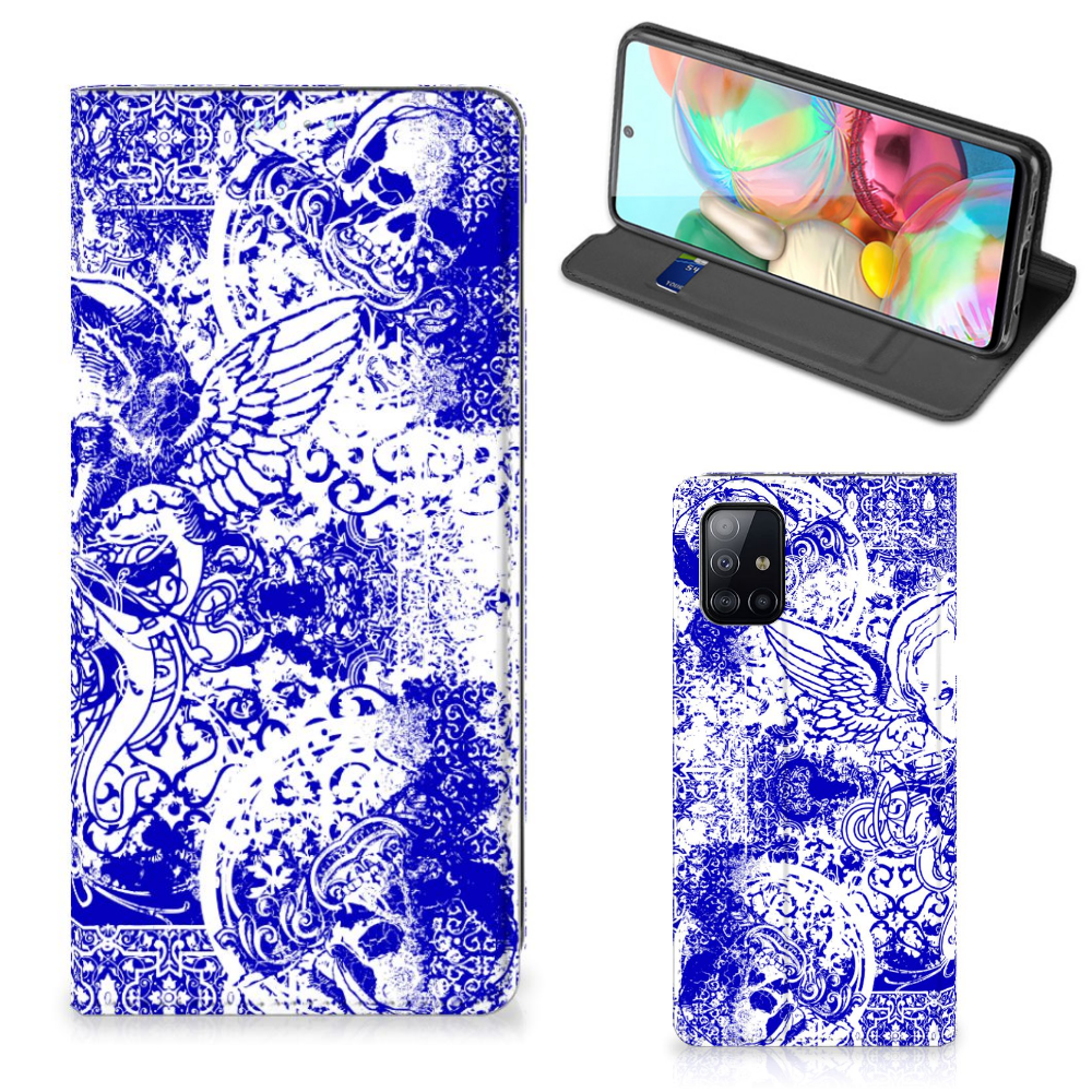 Mobiel BookCase Samsung Galaxy A71 Angel Skull Blauw