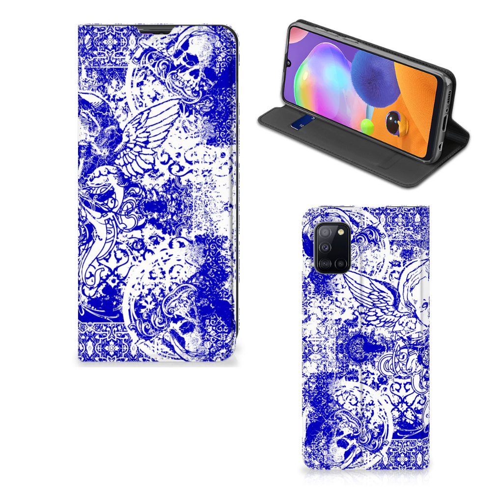 Mobiel BookCase Samsung Galaxy A31 Angel Skull Blauw