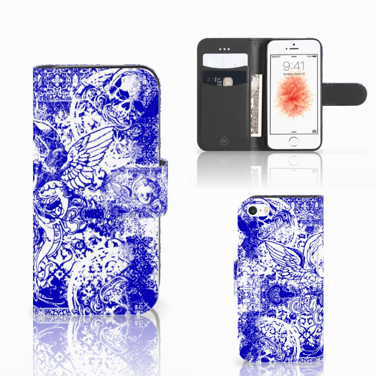 Telefoonhoesje met Naam Apple iPhone 5 | 5s | SE Angel Skull Blauw