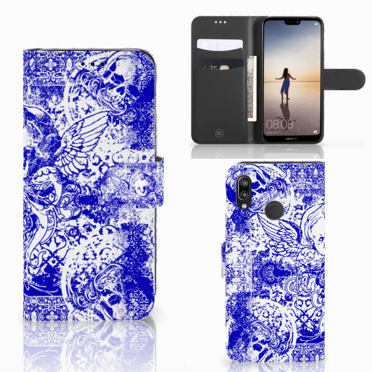 Telefoonhoesje met Naam Huawei P20 Lite Angel Skull Blauw