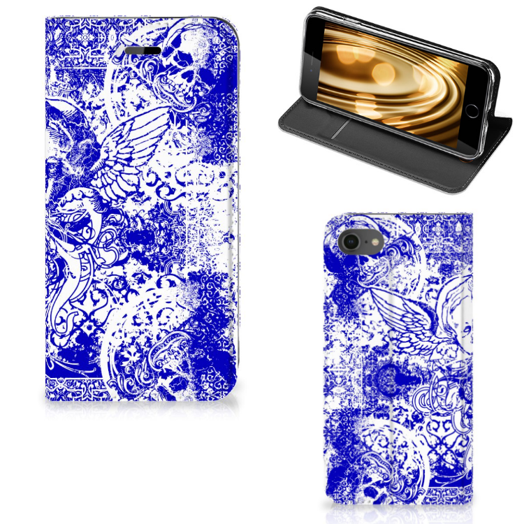 Mobiel BookCase iPhone 7 | 8 | SE (2020) | SE (2022) Angel Skull Blauw