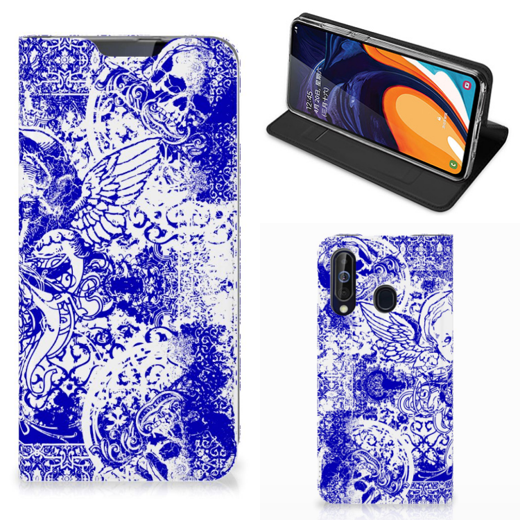 Mobiel BookCase Samsung Galaxy A60 Angel Skull Blauw