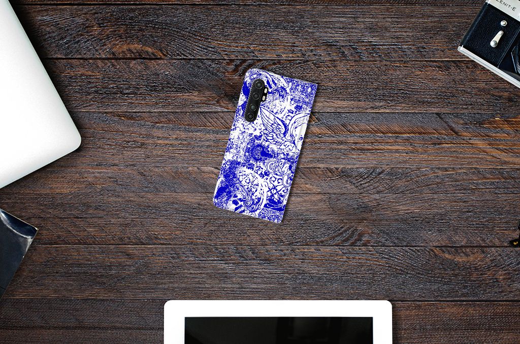 Mobiel BookCase Xiaomi Mi Note 10 Lite Angel Skull Blauw