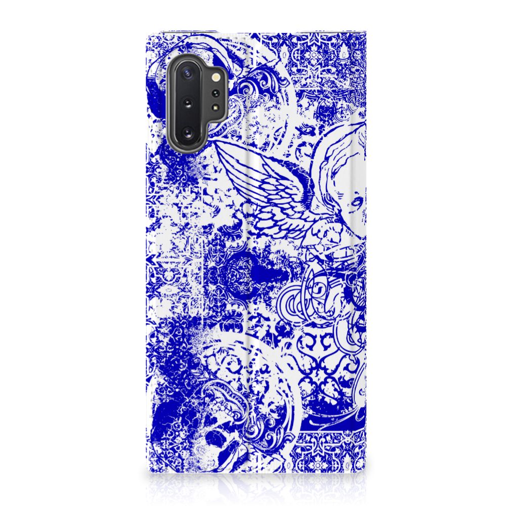 Mobiel BookCase Samsung Galaxy Note 10 Plus Angel Skull Blauw