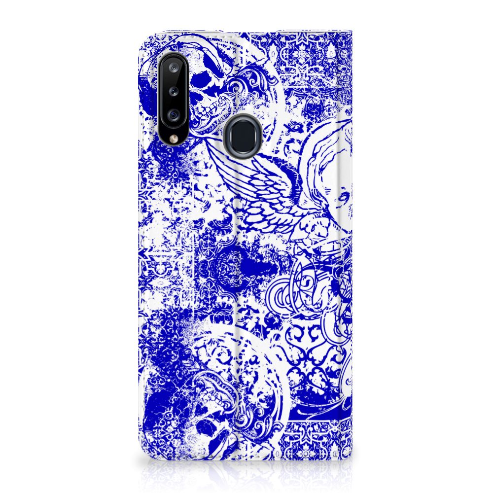 Mobiel BookCase Samsung Galaxy A20s Angel Skull Blauw