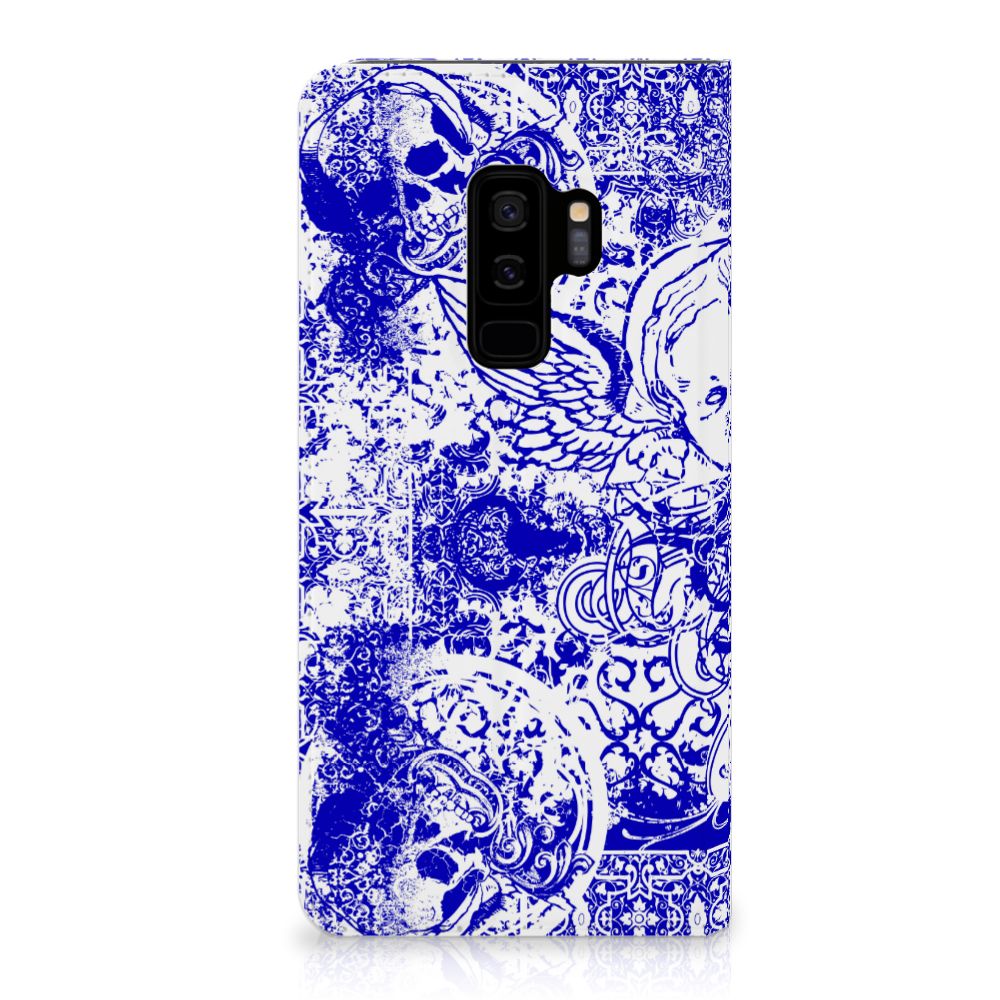 Mobiel BookCase Samsung Galaxy S9 Plus Angel Skull Blauw
