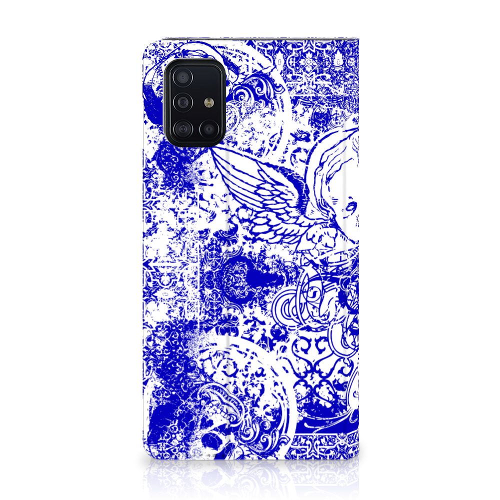 Mobiel BookCase Samsung Galaxy A51 Angel Skull Blauw
