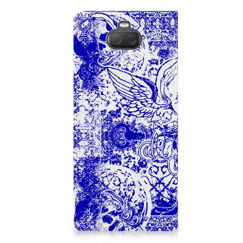 Mobiel BookCase Sony Xperia 10 Plus Angel Skull Blauw
