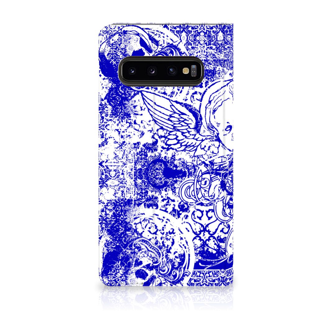 Mobiel BookCase Samsung Galaxy S10 Angel Skull Blauw