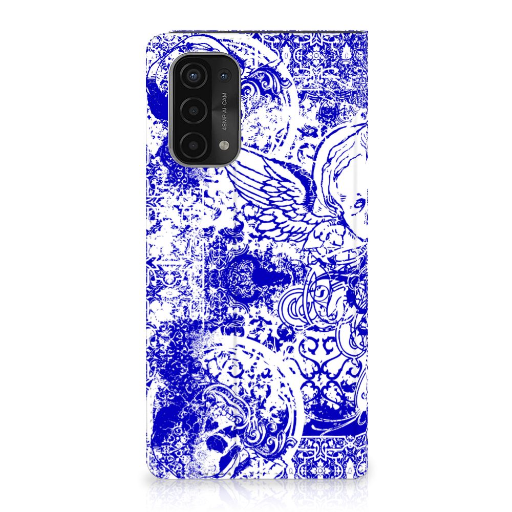 Mobiel BookCase OPPO A54 5G | A74 5G | A93 5G Angel Skull Blauw