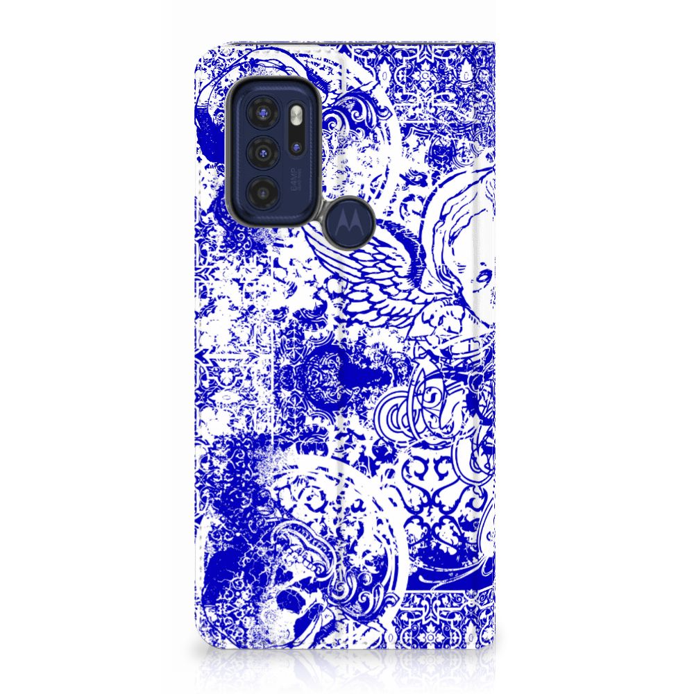 Mobiel BookCase Motorola Moto G60s Angel Skull Blauw