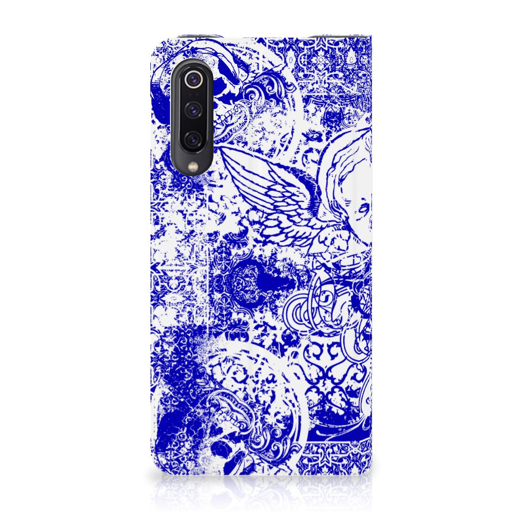Mobiel BookCase Xiaomi Mi 9 Angel Skull Blauw