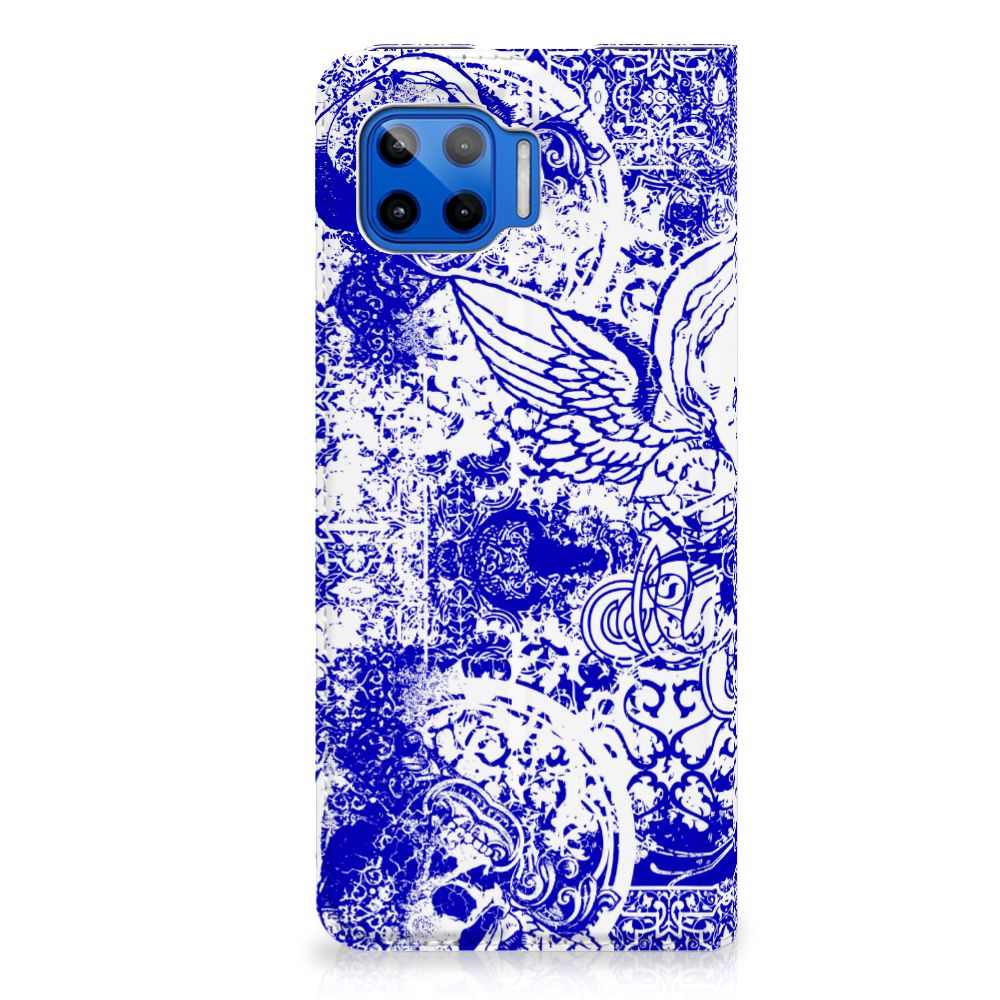 Mobiel BookCase Motorola Moto G 5G Plus Angel Skull Blauw