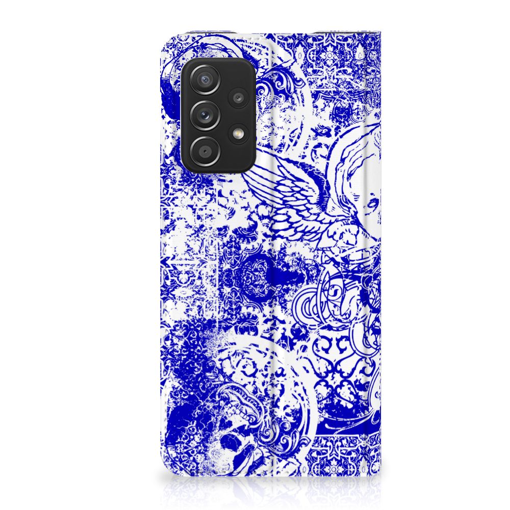 Mobiel BookCase Samsung Galaxy A52 Angel Skull Blauw