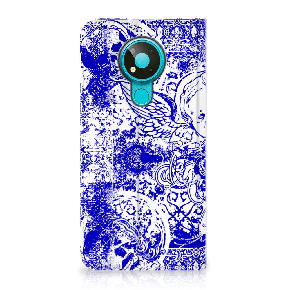 Mobiel BookCase Nokia 3.4 Angel Skull Blauw