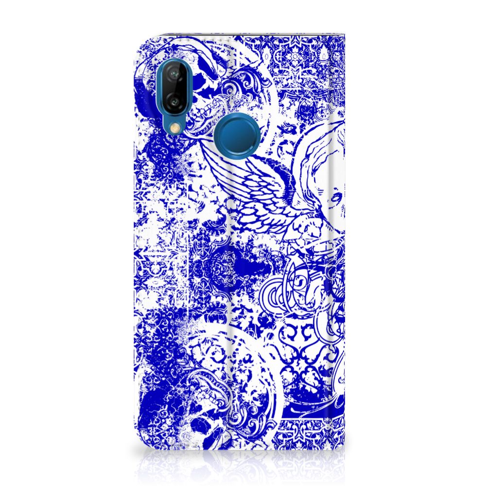 Mobiel BookCase Huawei P20 Lite Angel Skull Blauw