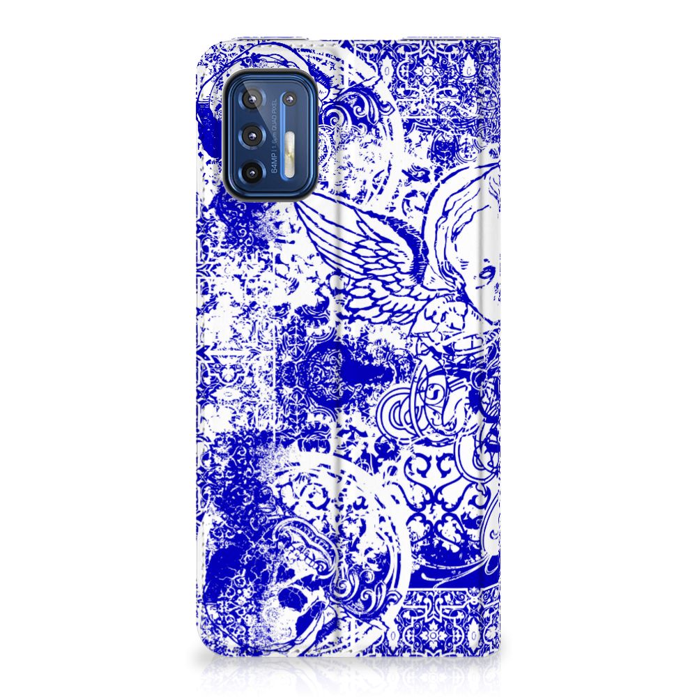 Mobiel BookCase Motorola Moto G9 Plus Angel Skull Blauw