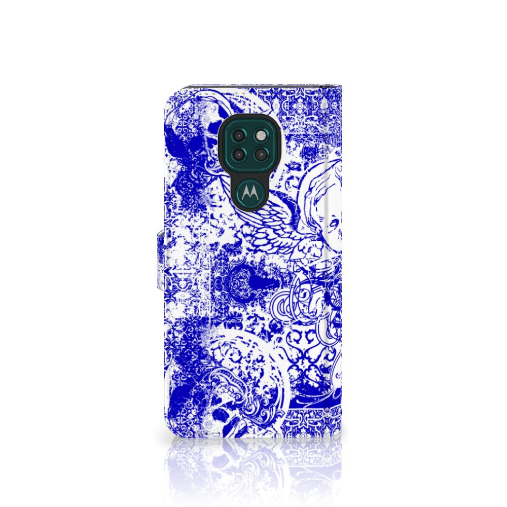 Telefoonhoesje met Naam Motorola Moto G9 Play | E7 Plus Angel Skull Blauw