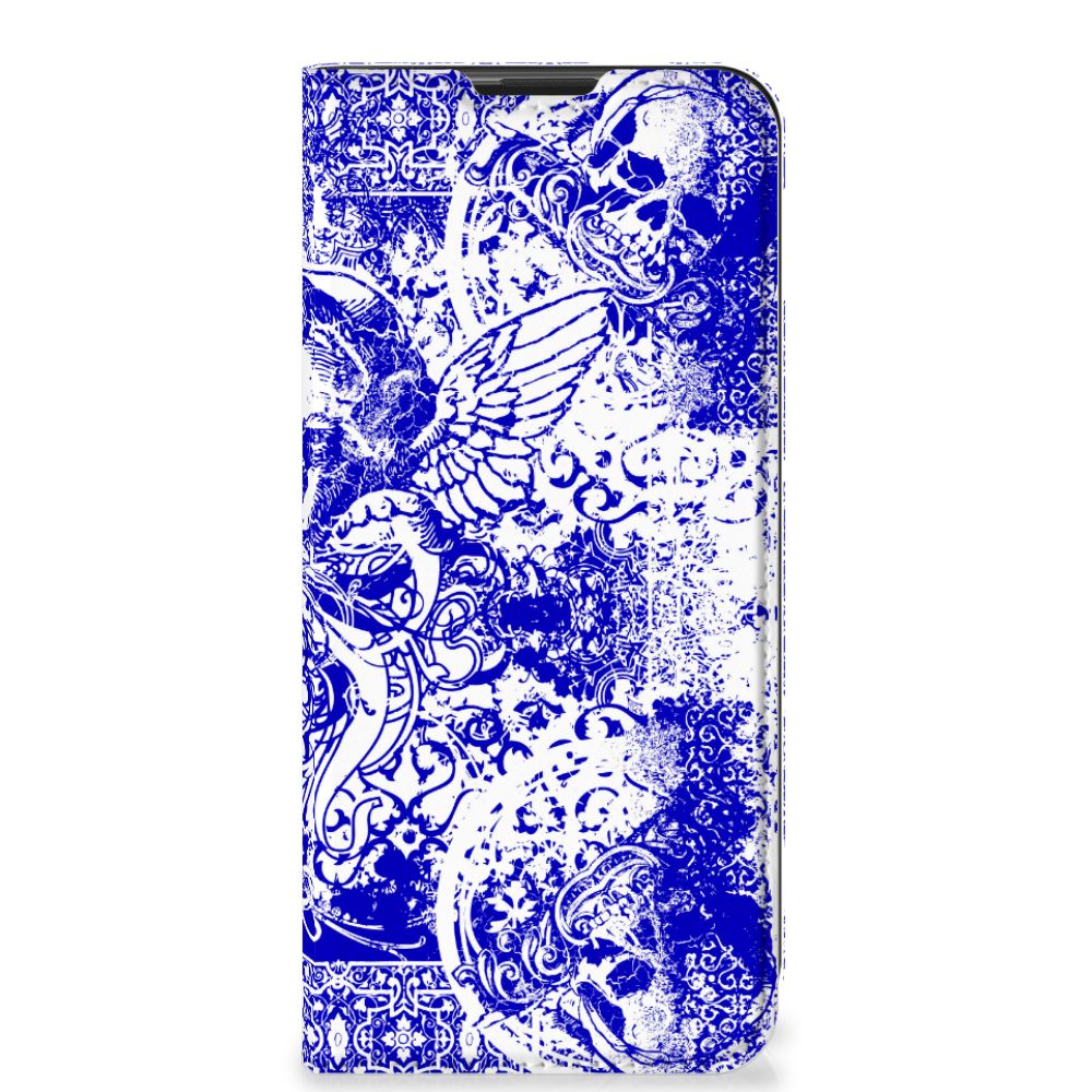 Mobiel BookCase Motorola Moto G9 Play Angel Skull Blauw