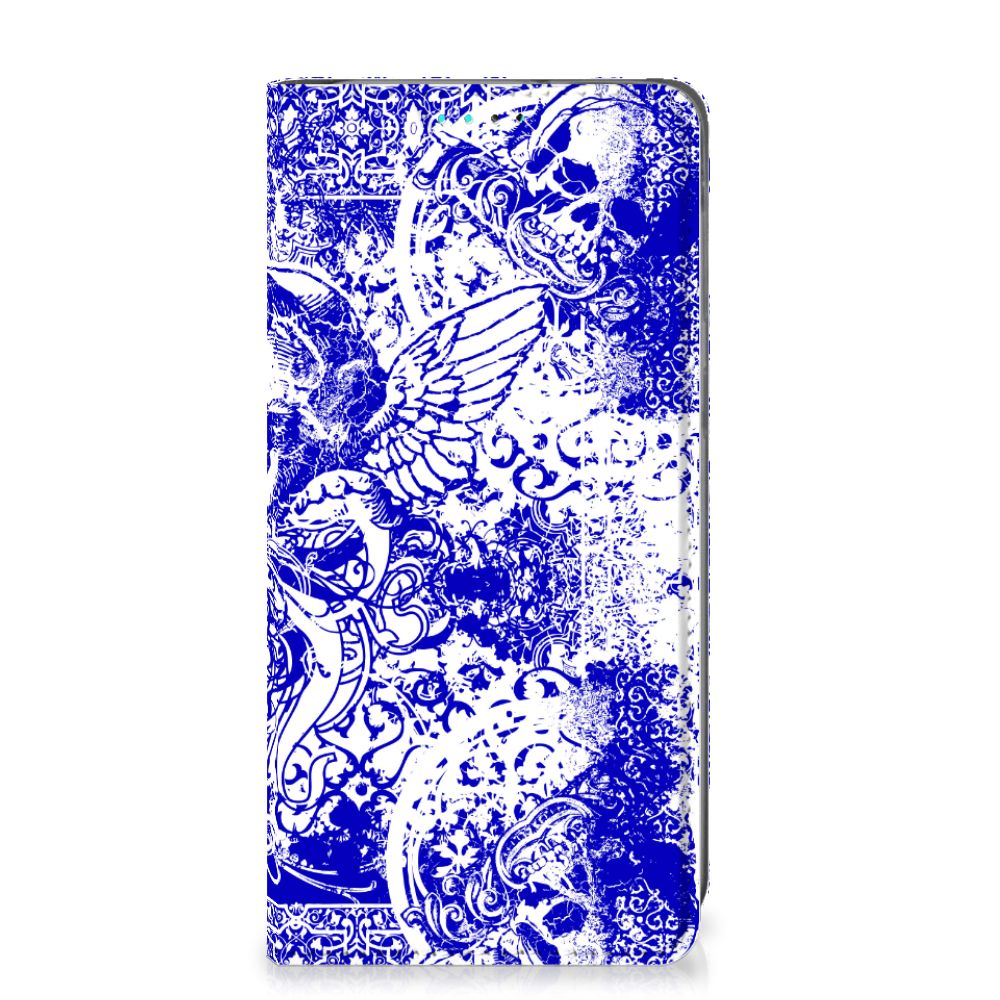 Mobiel BookCase Samsung Galaxy A40 Angel Skull Blauw