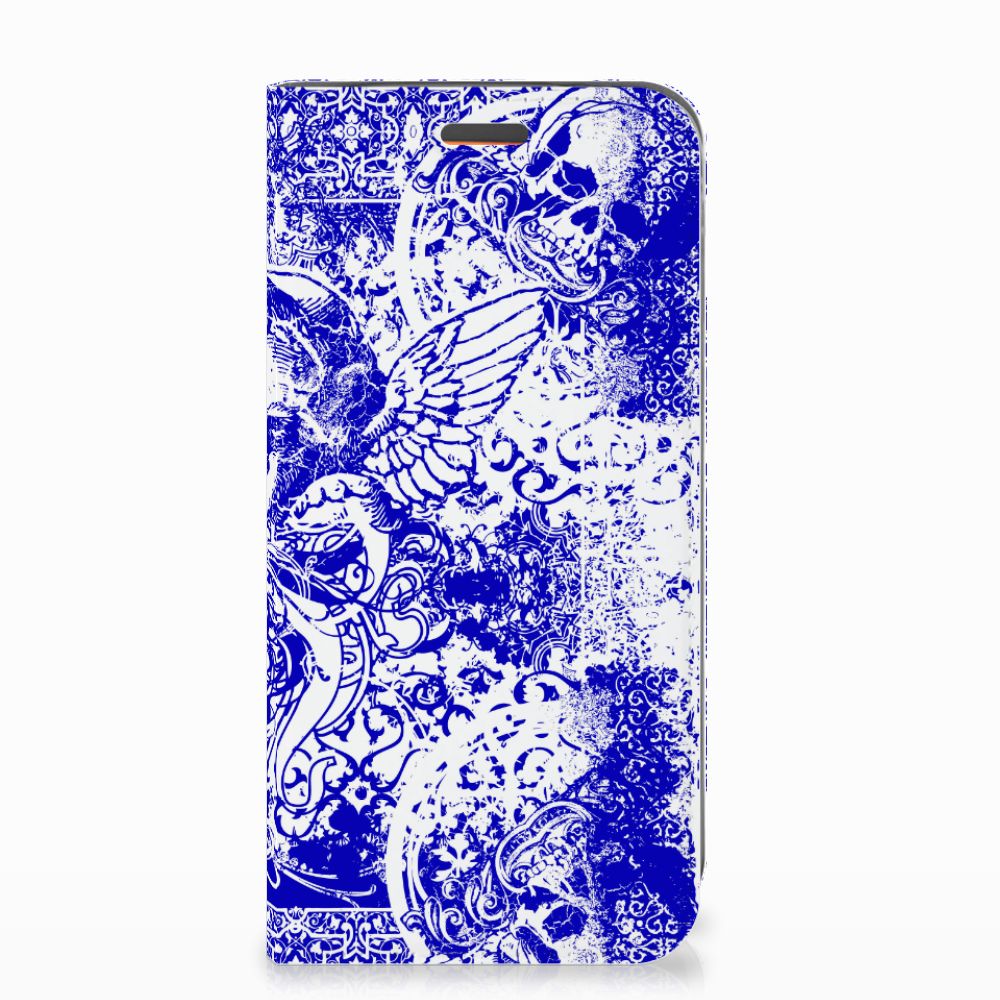 Mobiel BookCase Motorola Moto E5 Play Angel Skull Blauw