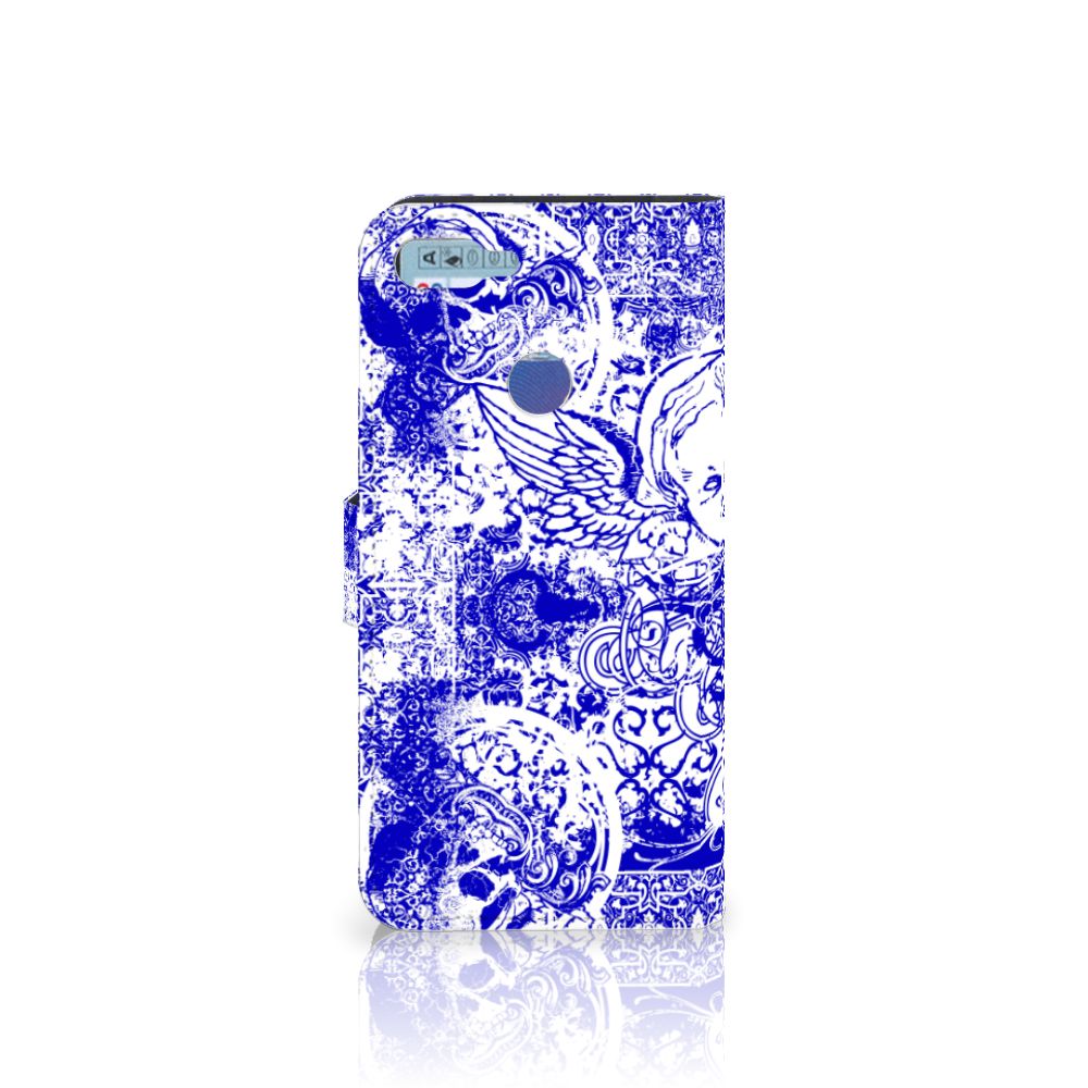 Telefoonhoesje met Naam Huawei P Smart Angel Skull Blauw