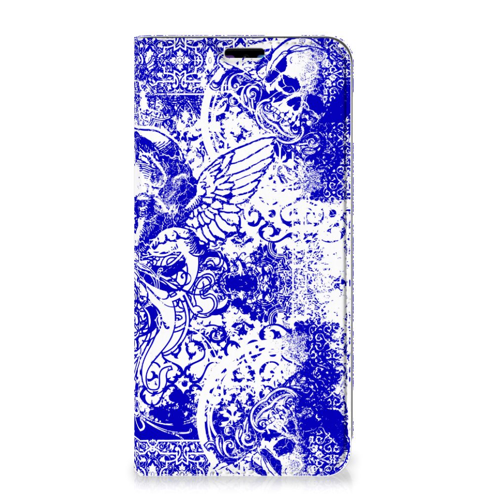 Mobiel BookCase Huawei Y7 hoesje Y7 Pro (2019) Angel Skull Blauw