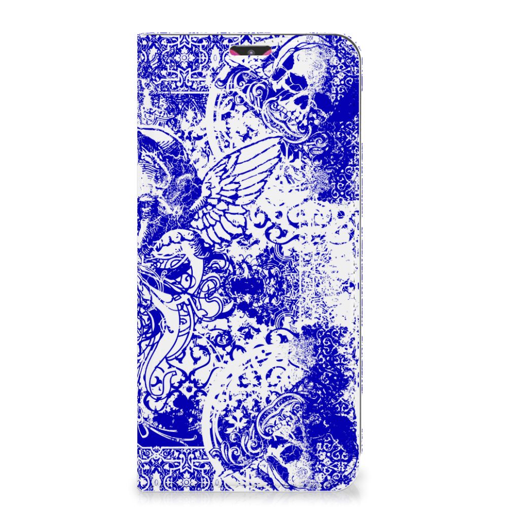 Mobiel BookCase Samsung Galaxy M20 Angel Skull Blauw