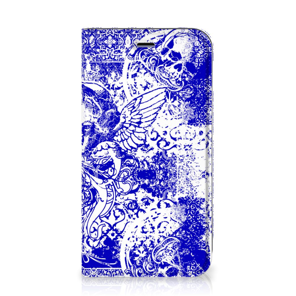 Mobiel BookCase Apple iPhone 11 Angel Skull Blauw