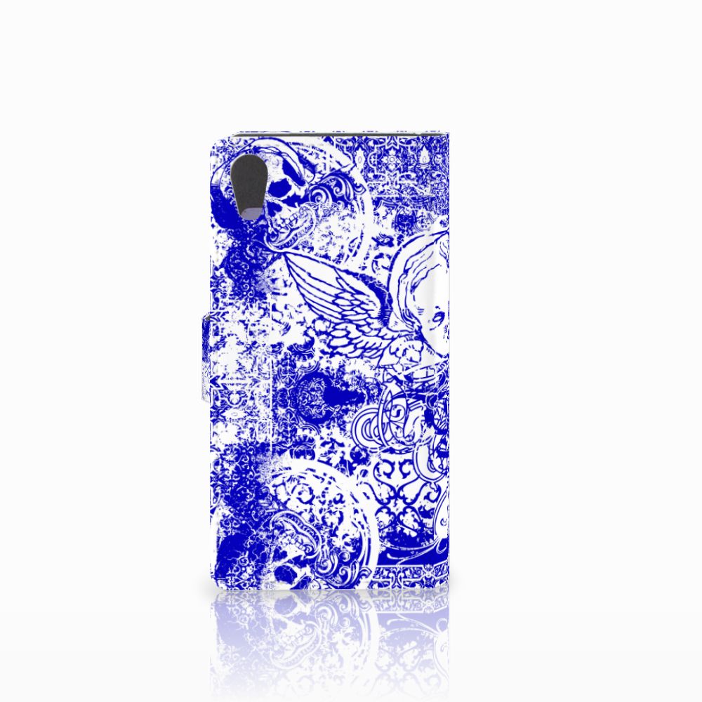 Telefoonhoesje met Naam Sony Xperia XA1 Angel Skull Blauw