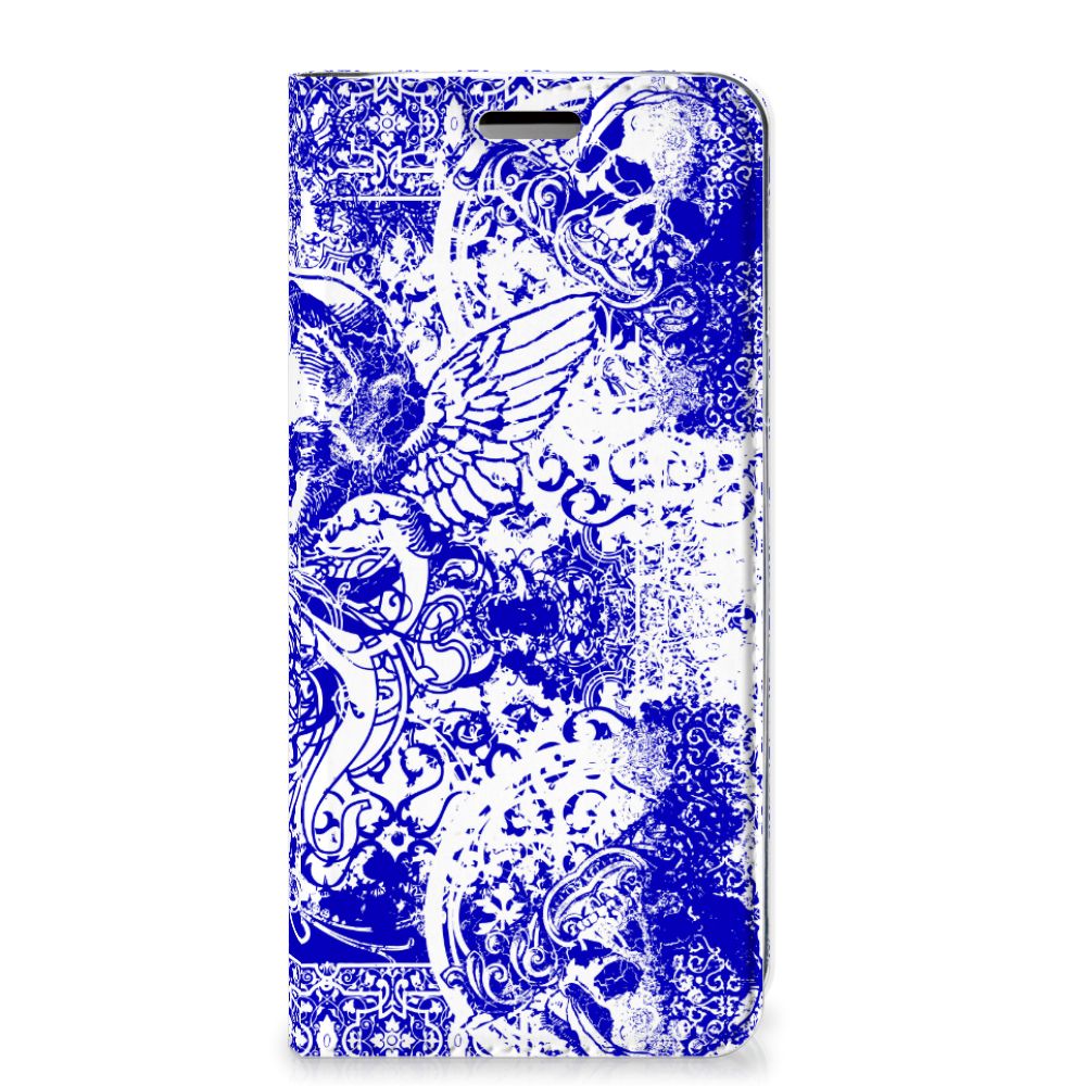 Mobiel BookCase Samsung Galaxy S9 Angel Skull Blauw
