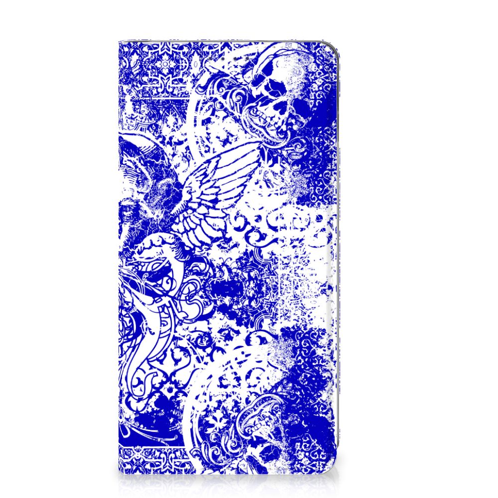 Mobiel BookCase Samsung Galaxy S10 Angel Skull Blauw