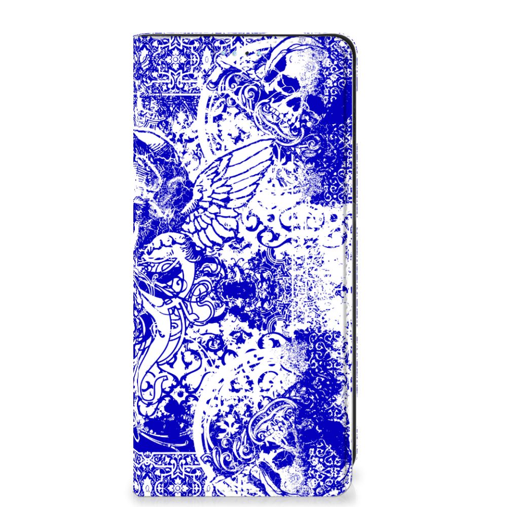 Mobiel BookCase Xiaomi Redmi Note 11/11S Angel Skull Blauw