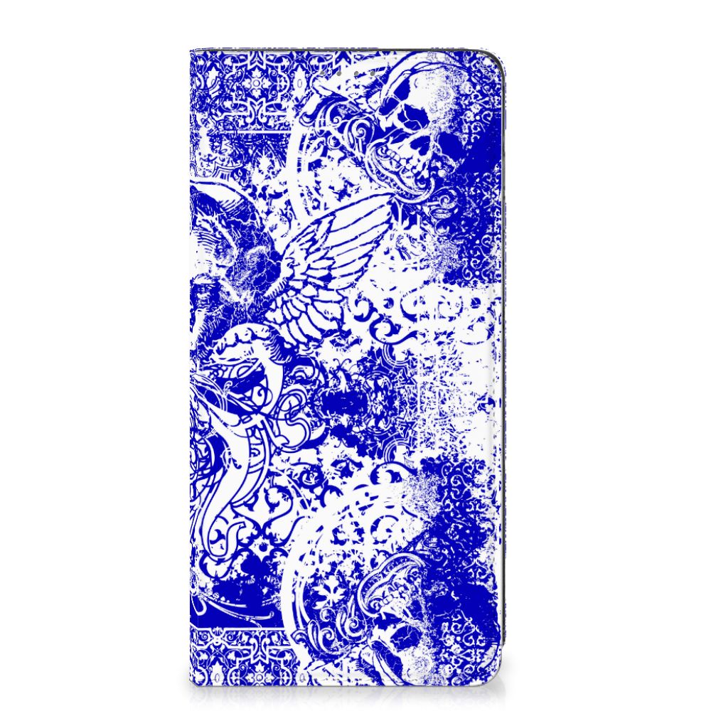 Mobiel BookCase Samsung Galaxy A12 Angel Skull Blauw