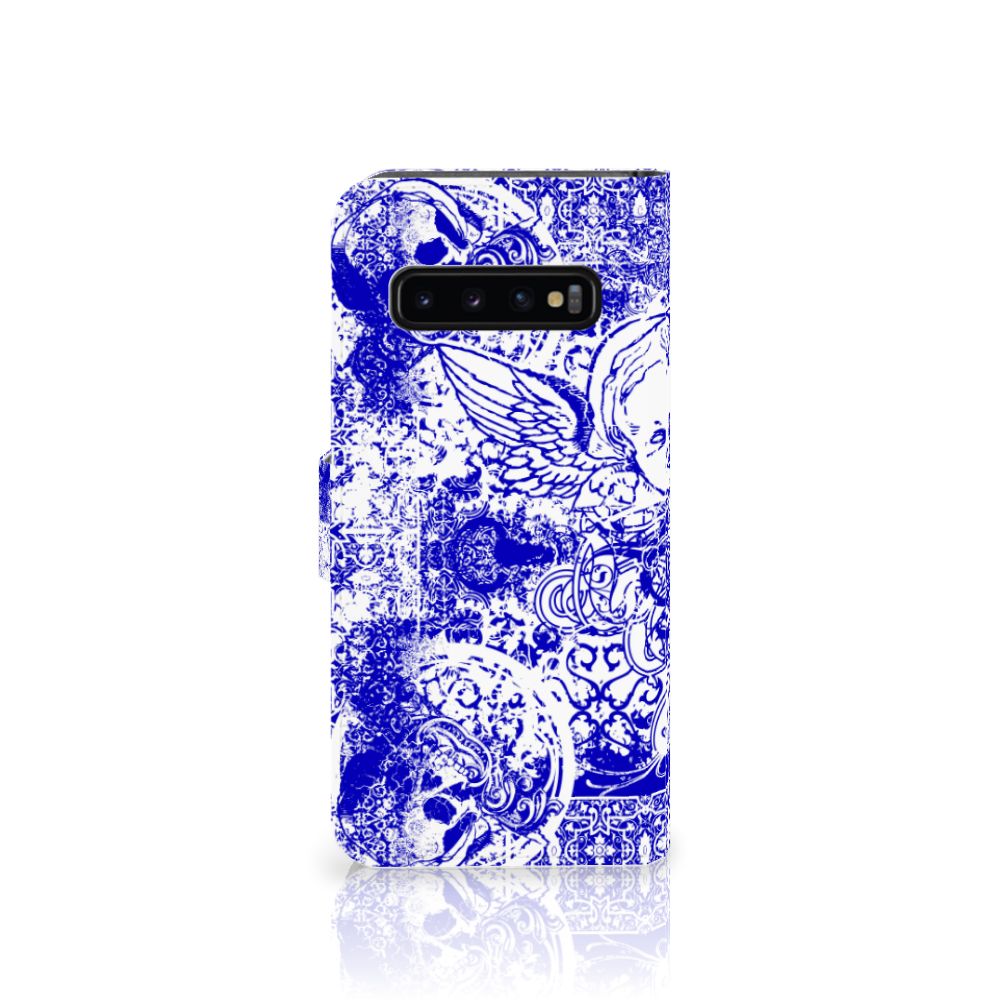 Telefoonhoesje met Naam Samsung Galaxy S10 Angel Skull Blauw